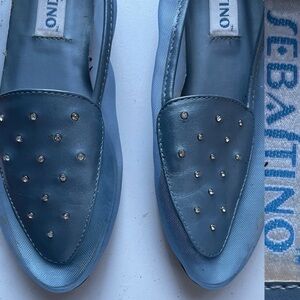 SEBASTINO Crystal Sheer MESH and Leather RHINESTONE Flat Loafers Size 6 1/2M